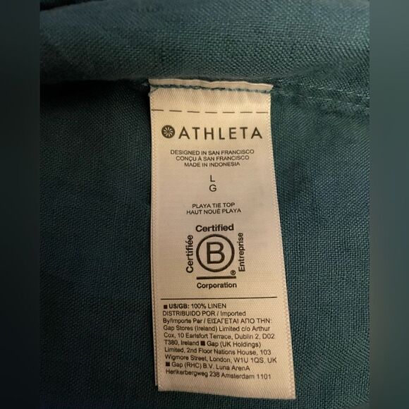 Athleta Women’s Tie Top Short Sleeve 100% Linen Borealis Green Size Large $79 - Picture 15 of 15